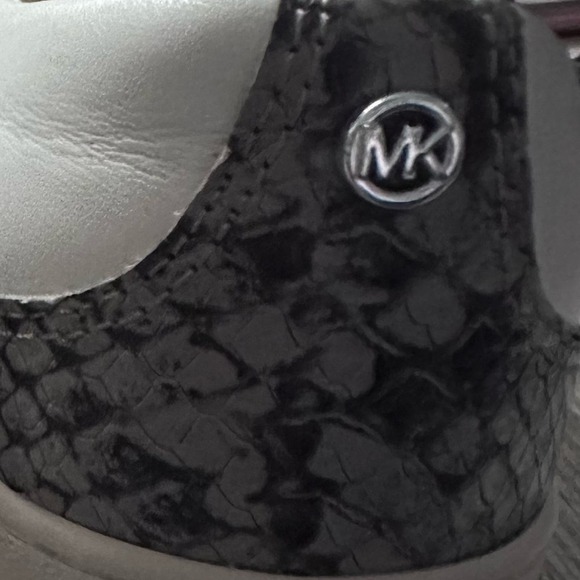 Michael Kors White Leather Sneakers with Snake Print Accent - Picture 10 of 11